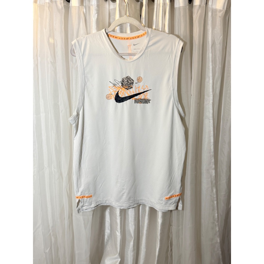 Nike Tank Top Mens Large White Orange Dri-FIT Graphic Sleeveless Shirt